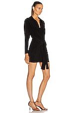 Norma Kamali Mini Tie Front Shirt Dress in Black, view 2, click to view large image.