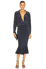 Norma Kamali for FWRD Boyfriend Shirt Fishtail Dress in Pewter, view 1, click to view large image.