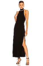 Norma Kamali Halter Turtleneck Side Slit Gown in Black, view 1, click to view large image.