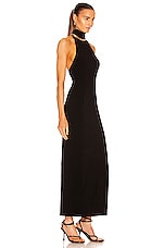 Norma Kamali Halter Turtleneck Side Slit Gown in Black, view 2, click to view large image.