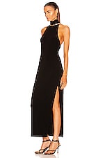 Norma Kamali Halter Turtleneck Side Slit Gown in Black, view 3, click to view large image.