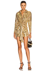 Norma Kamali Tie Front NK Shirt Mini Dress in Gold, view 1, click to view large image.