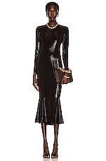 Norma Kamali Long Sleeve Crew Fishtail Dress in Black, view 1, click to view large image.