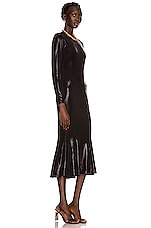 Norma Kamali Long Sleeve Crew Fishtail Dress in Black, view 2, click to view large image.