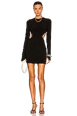 Norma Kamali Long Sleeve Mini Cut Out Dress in Black, view 1, click to view large image.