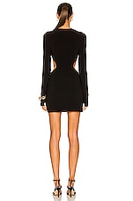 Norma Kamali Long Sleeve Mini Cut Out Dress in Black, view 3, click to view large image.