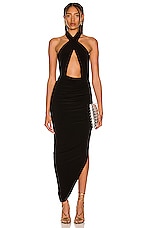 Norma Kamali Cross Halter Side Drape Gown in Black, view 1, click to view large image.