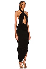 Norma Kamali Cross Halter Side Drape Gown in Black, view 2, click to view large image.