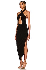 Norma Kamali Cross Halter Side Drape Gown in Black, view 3, click to view large image.