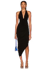 Norma Kamali Halter Side Drape Gown in Black, view 1, click to view large image.