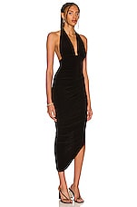 Norma Kamali Halter Side Drape Gown in Black, view 2, click to view large image.