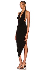 Norma Kamali Halter Side Drape Gown in Black, view 3, click to view large image.