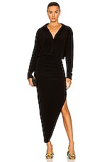 Norma Kamali Boyfriend NK Shirt Side Drape Gown in Black, view 1, click to view large image.