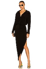 Norma Kamali Boyfriend NK Shirt Side Drape Gown in Black, view 4, click to view large image.