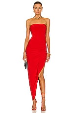 Norma Kamali Strapless Side Drape Gown in Tiger Red, view 1, click to view large image.