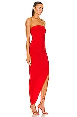 Norma Kamali Strapless Side Drape Gown in Tiger Red, view 2, click to view large image.