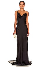 Norma Kamali Cross Back Bias Gown in Black, view 2, click to view large image.