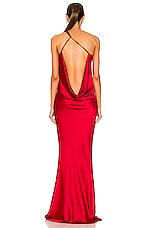 Norma Kamali One Shoulder Bias Gown in Tiger Red, view 4, click to view large image.