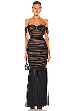 Norma Kamali Walter Fishtail Gown in Black Mesh, view 1, click to view large image.