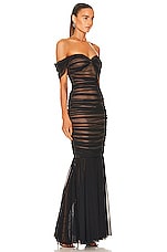 Norma Kamali Walter Fishtail Gown in Black Mesh, view 2, click to view large image.