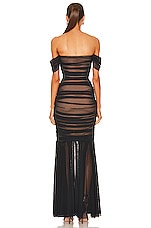 Norma Kamali Walter Fishtail Gown in Black Mesh, view 3, click to view large image.