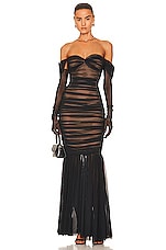 Norma Kamali Walter Fishtail Gown in Black Mesh, view 4, click to view large image.