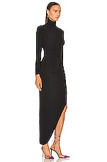 Norma Kamali Long Sleeve Turtleneck Side Drape Gown in Black, view 2, click to view large image.