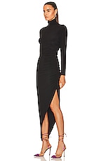 Norma Kamali Long Sleeve Turtleneck Side Drape Gown in Black, view 3, click to view large image.