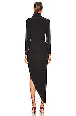 Norma Kamali Long Sleeve Turtleneck Side Drape Gown in Black, view 4, click to view large image.