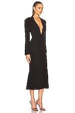 Norma Kamali Single Breasted Fishtail Midi Dress in Black, view 2, click to view large image.