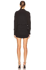 Norma Kamali Boyfriend NK Shirt Shirred Skirt Dress in Black, view 3, click to view large image.