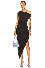 Norma Kamali Drop Shoulder Side Drape Gown in Black, view 1, click to view large image.
