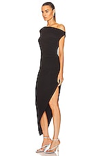 Norma Kamali Drop Shoulder Side Drape Gown in Black, view 3, click to view large image.