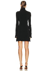 Norma Kamali Long Sleeve Turtleneck Fishtail Mini Dress in Black, view 3, click to view large image.