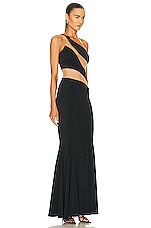 Norma Kamali Snake Mesh Fishtail Gown in Black & Nude Mesh, view 2, click to view large image.