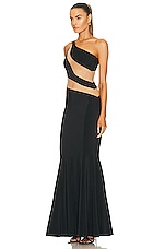 Norma Kamali Snake Mesh Fishtail Gown in Black & Nude Mesh, view 3, click to view large image.