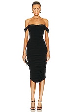 Norma Kamali Walter Midi Dress with Winglet Sleeves in Black, view 1, click to view large image.