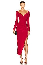 Norma Kamali Long Sleeve Sweetheart Side Drape Gown in Red, view 1, click to view large image.