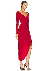 Norma Kamali Long Sleeve Sweetheart Side Drape Gown in Red, view 2, click to view large image.