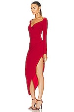 Norma Kamali Long Sleeve Sweetheart Side Drape Gown in Red, view 3, click to view large image.