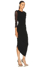 Norma Kamali Long Sleeve Diana Gown in Black & Black Mesh, view 2, click to view large image.