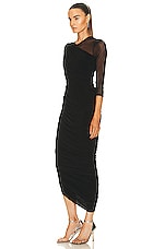 Norma Kamali Long Sleeve Diana Gown in Black & Black Mesh, view 3, click to view large image.