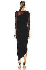 Norma Kamali Long Sleeve Diana Gown in Black & Black Mesh, view 4, click to view large image.