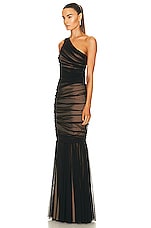 Norma Kamali Diana Fishtail Gown in Black Mesh & Nude, view 3, click to view large image.