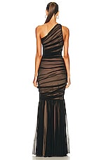 Norma Kamali Diana Fishtail Gown in Black Mesh & Nude, view 4, click to view large image.