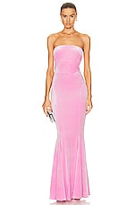 Norma Kamali Strapless Fishtail Gown in Candy Pink, view 1, click to view large image.