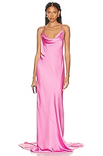 Norma Kamali Cross Back Bias Gown in Candy Pink, view 2, click to view large image.