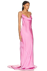 Norma Kamali Cross Back Bias Gown in Candy Pink, view 3, click to view large image.