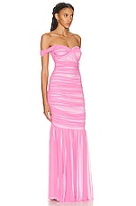 Norma Kamali Walter Fishtail Gown in Candy Pink, view 2, click to view large image.