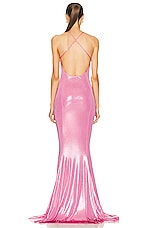 Norma Kamali Low Back Slip Mermaid Fishtail Gown in Candy Pink, view 3, click to view large image.